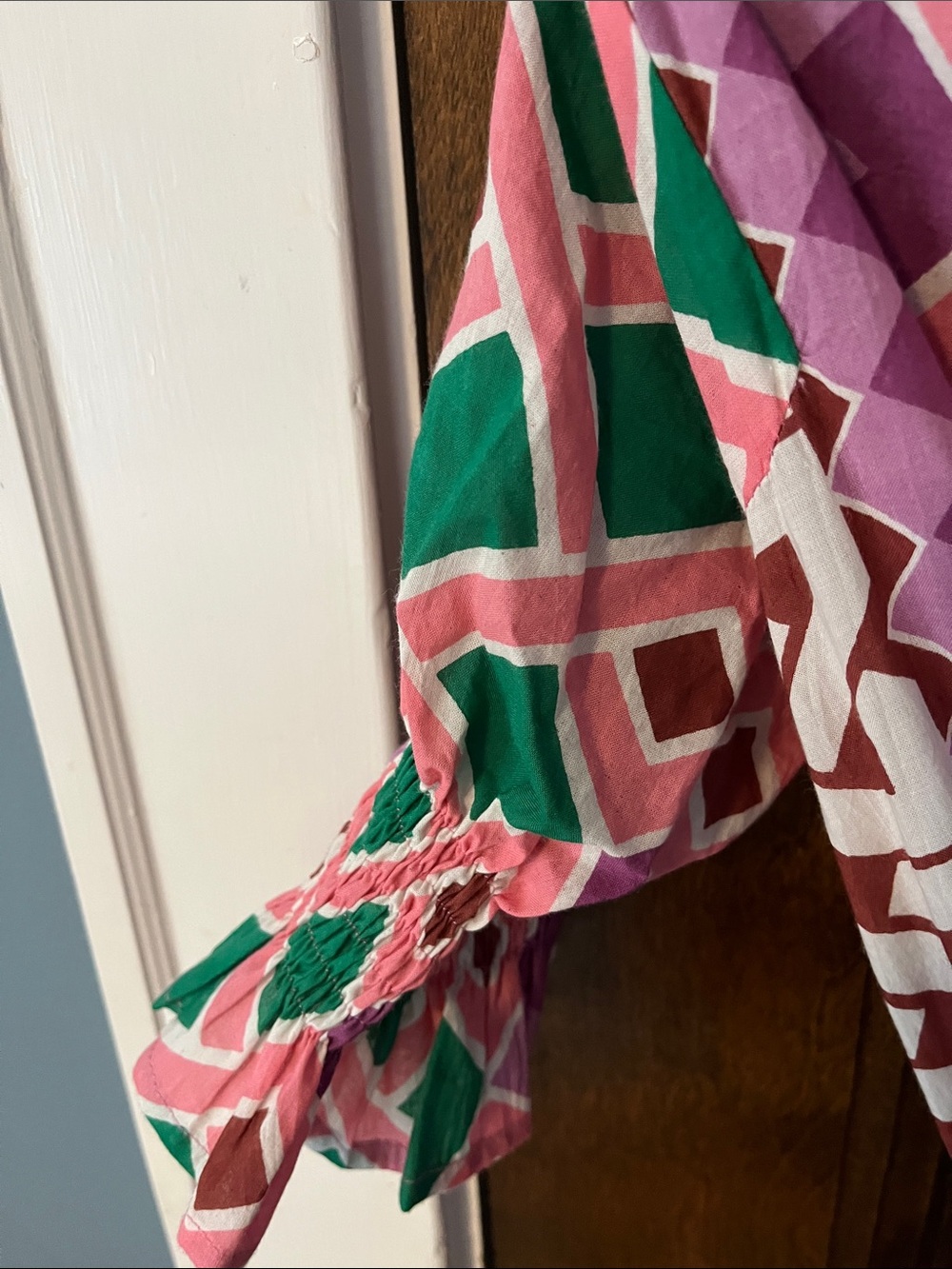Patterned Midi Shirt Dress in Pink and Green - Picture 5 of 6
